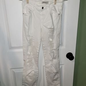 Distressed cropped mid skinny jeans